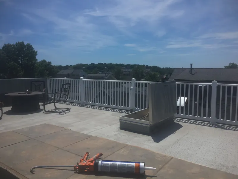 Rooftop deck with sealant work in progress