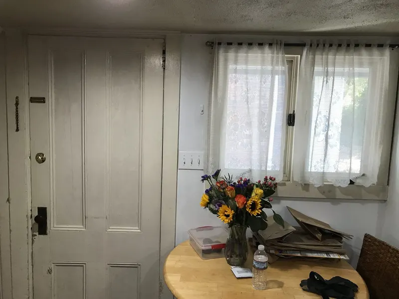 Kitchen corner with fresh paint and a painted door