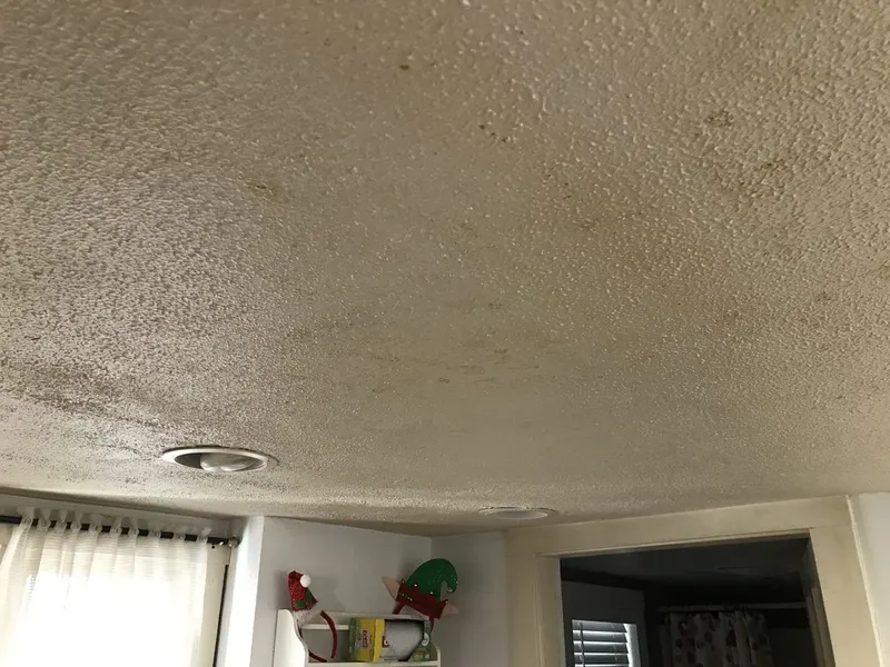 Textured popcorn ceiling before removal