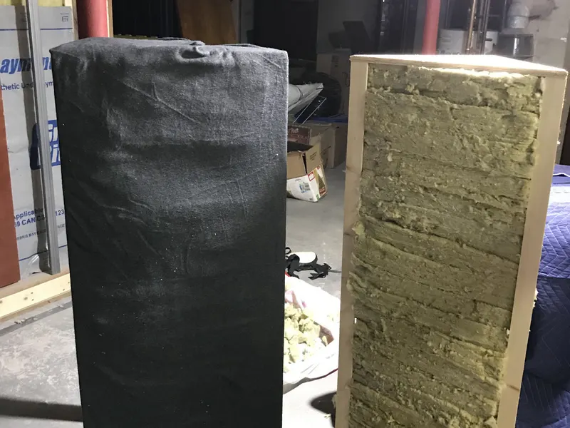 Fabric-wrapped acoustic panel built for the recording booth