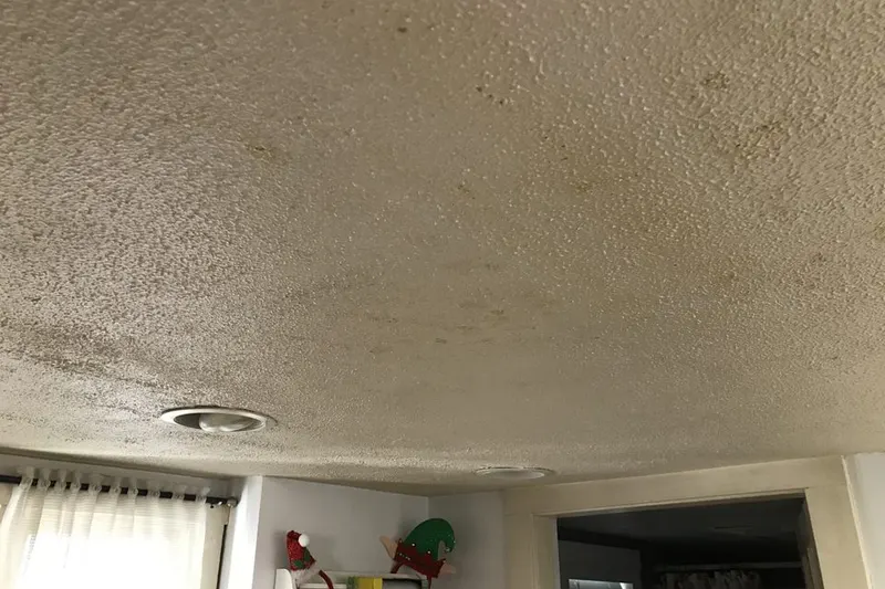 Textured popcorn ceiling before removal