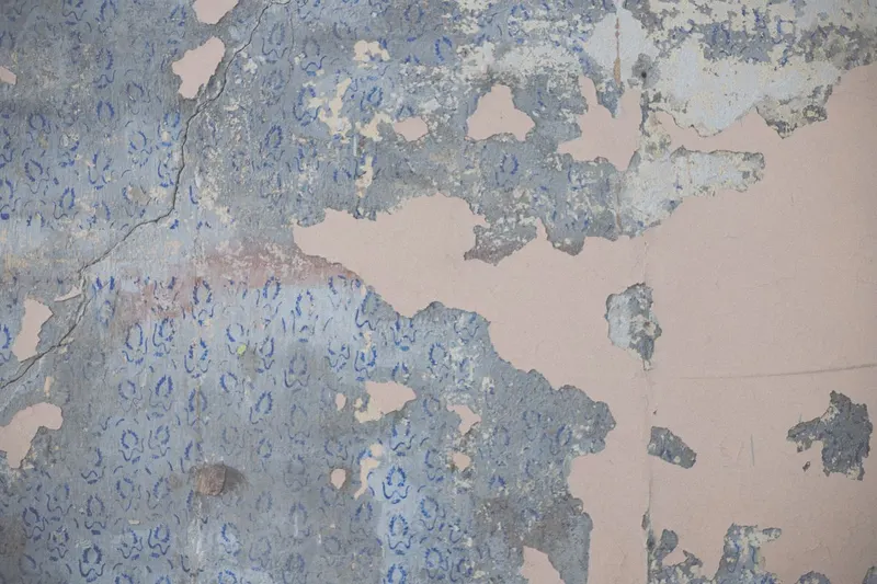 Old floral wallpaper peeling away from an interior wall